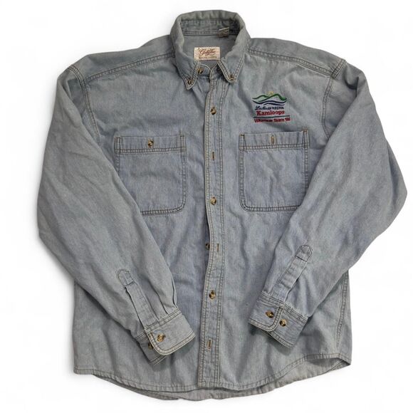Gold Line Denim Shirt Men’s Medium Light Blue Embroidered 1996 Kamloops - Picture 1 of 6